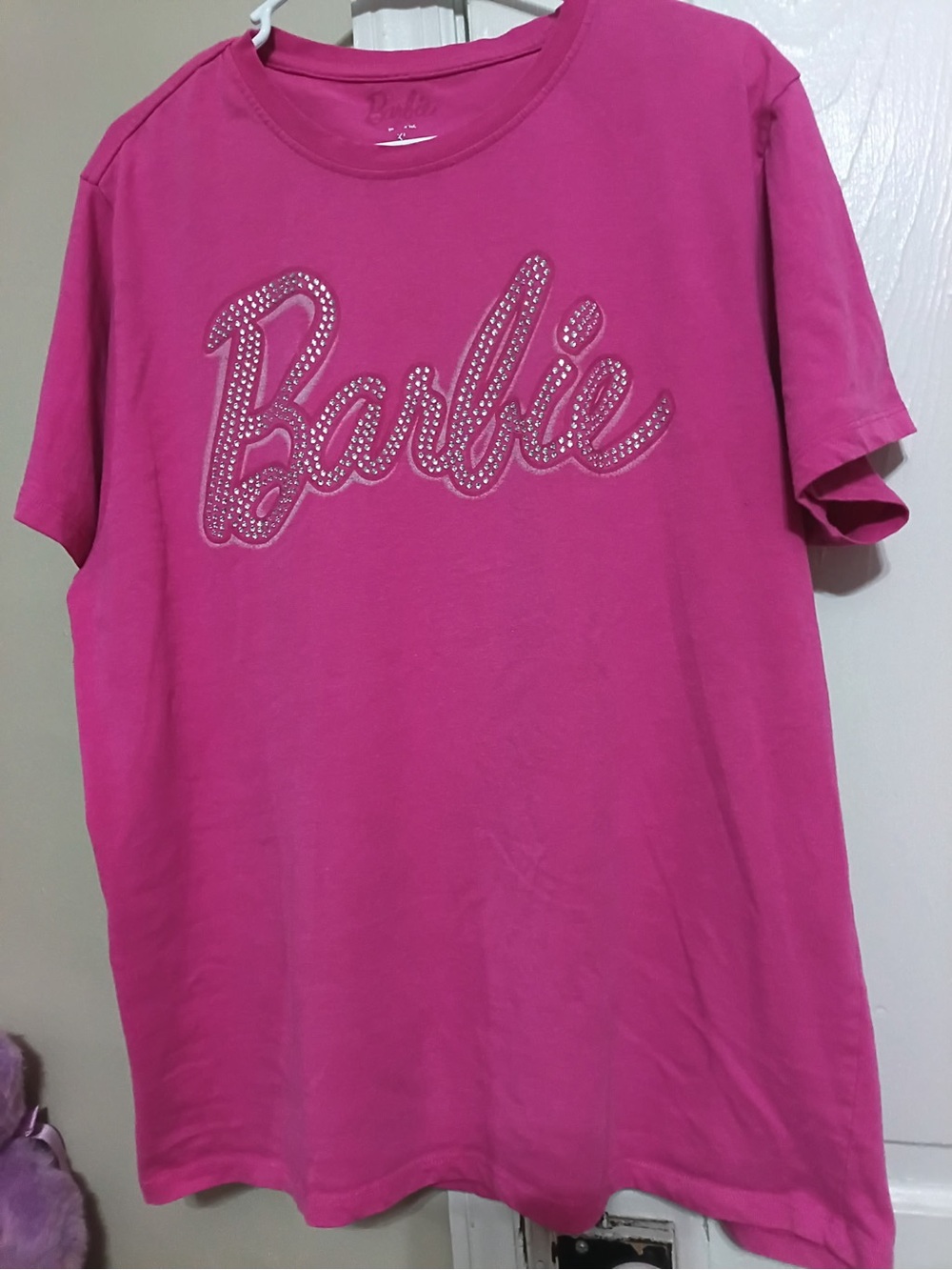 Barbie Hot Pink Rhinestone Logo Tee